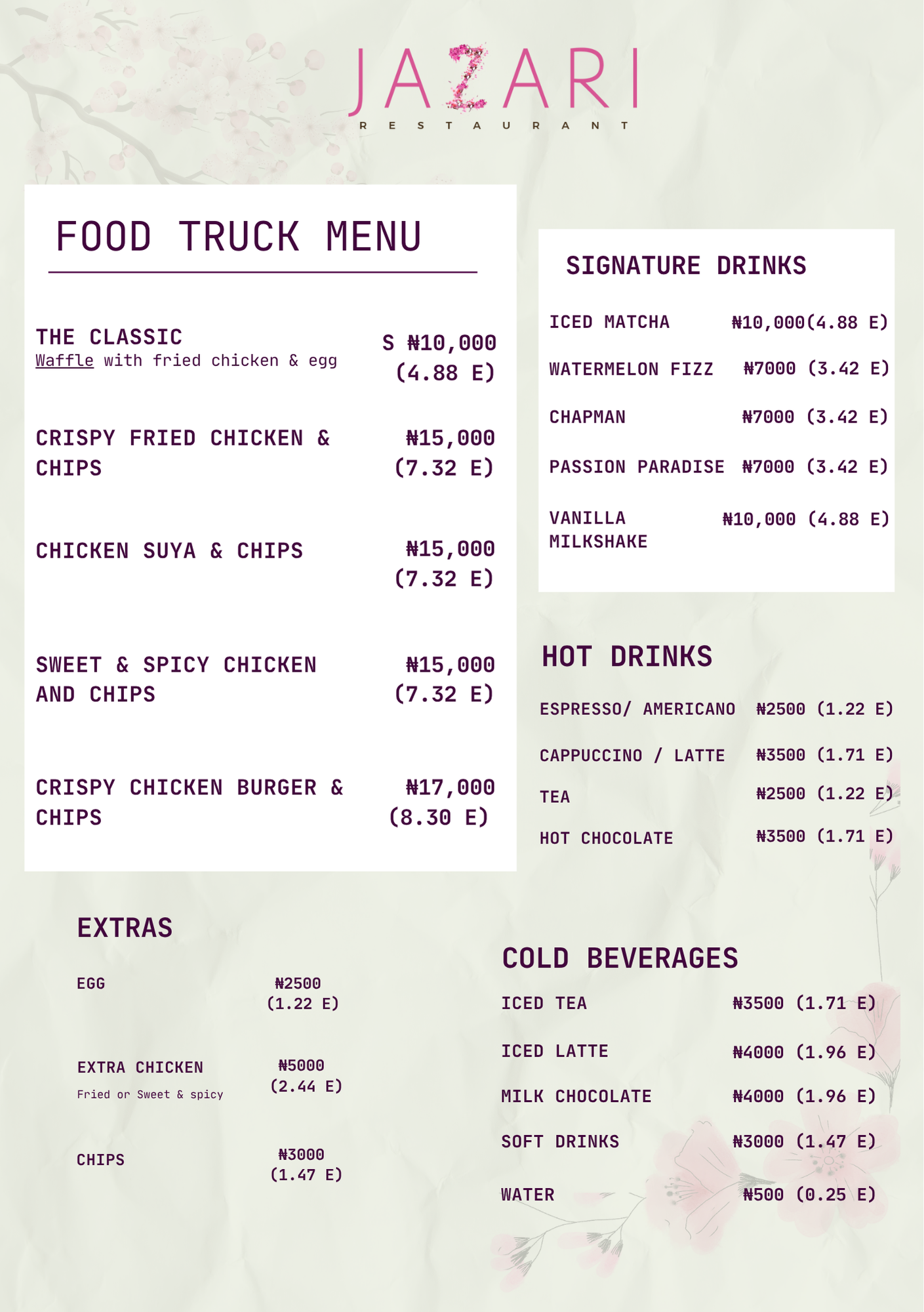 Food Truck Menu